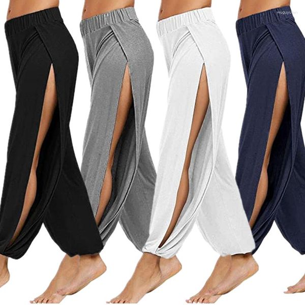 Abbigliamento da palcoscenico Moda donna Pantaloni da yoga Fessura a vita alta Gamba larga Haren Leggings da palestra Pantaloni da allenamento casual solidi a casa