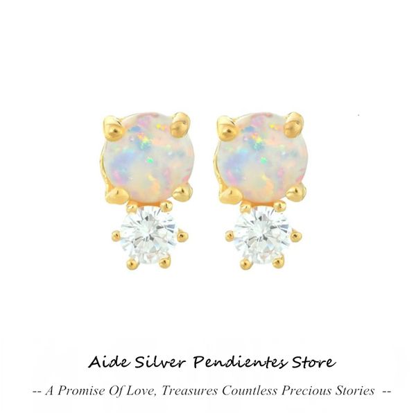 Stud Aide 925 Gümüş Küpe İnce Opal Zirkon 18K Altın Kaplama Mini Sevimli Düğün Takı Hediyesi Bijoux Argent Massif Pour Femme 230807