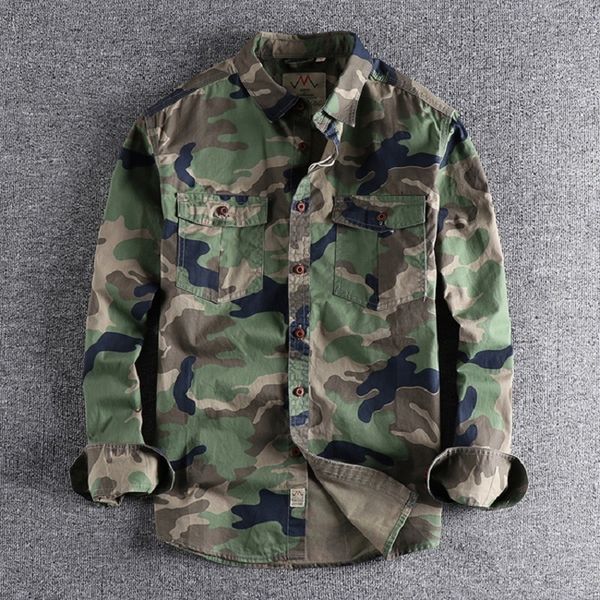 Camicie casual da uomo Camicie cargo mimetiche da uomo Alta qualità Durevole Escursionismo all'aperto Sport Quotidiano Stile militare Camicia casual da tasca per giovani 230807