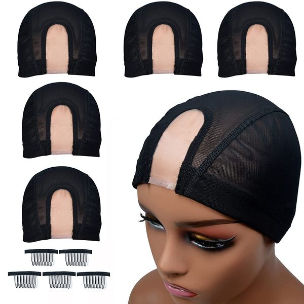 Toucas de peruca 5 pçs Lote de peruca preta em U parte de renda para fazer perucas de malha elastano estilo cúpula toucas de peruca elástico elástico rede de cabelo de náilon elástica 230807