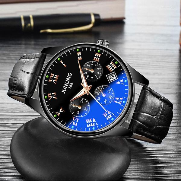 Armbanduhren Männer Quarzuhr Einfache Sport Kalender Leuchtende Armbanduhr Luxusuhr Lederband Business Drop