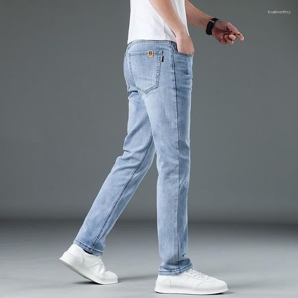 Calça Jeans Masculina 2023 Simples Casual Estilo Clássico Marca Business Stretch Slim Calça Jeans Azul Claro Preto Calças Masculino Old Money