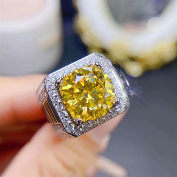 Fedi nuziali Anello da uomo giallo da 5 ct Argento 925 Bellissimo diamante color fuoco Sostituto di lusso per coppie 230808