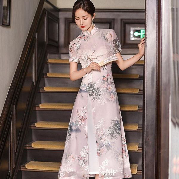 Этническая одежда 2023 Весна и лето улучшенная чёнсамская юбка мода мода девушка из шифона в китайском стиле Ao Dai Qipao платье для
