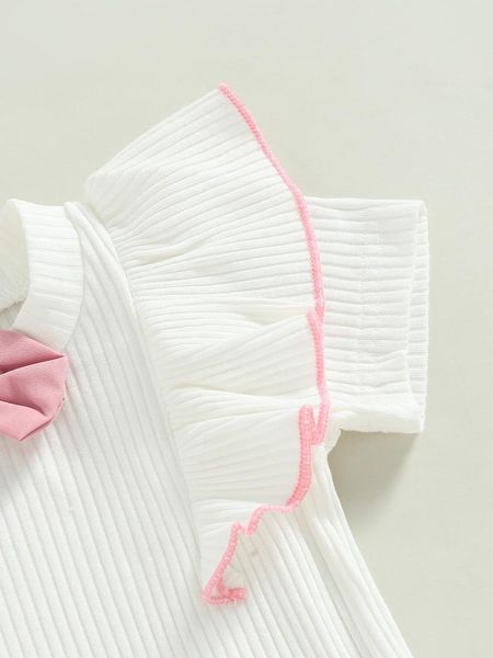 Kleidungssets Baby-Mädchen-Blumendruck-Strampler mit passendem Stirnband, ärmellos, gekräuselter Body, Schleife, Haarschmuck