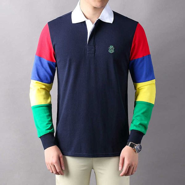 Marchio di fama internazionale British Royal Leisure Nuovo prodotto Leggero lusso in puro cotone Polo da uomo a maniche lunghe Colore a contrasto semplice