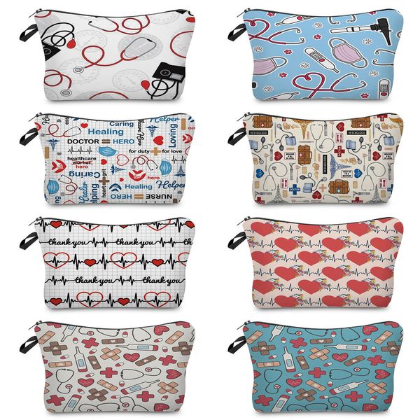 Sacos Cosméticos Estojos Desenho Enfermeiro Médico Saco Feminino Batom Organizador Moda Bolsa Celular Com Zíper Clutch Maquiagem Bolsa Mão Viagem 230808