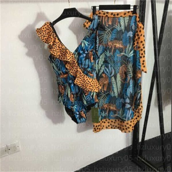 Fato de banho feminino Biquíni Designer de roupa de banho Praia Maiôs de leopardo estampado Ruffle Halter One Piece Maiô moda saia fina Designers de roupas de banho femininas