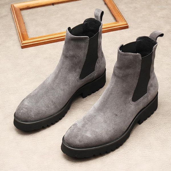 Stiefel Hohe Qualität Mode Elastische Band Spitz Marke Knöchel Lässige Echtes Leder Design Männer Kleid Hochzeit Schuhe