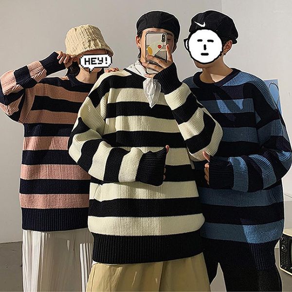 Kadın Sweaters Sıradan büyük boyutlu kazakların üstleri harajuku gevşek sıcak jumper teen gril kadın sokak kıyafetleri sonbahar çizgili örme kazak