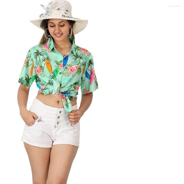 Женские блузки летняя 3D -печать красочная цветочная рубашка женская мода на гавайский пляж с коротким рукавом t