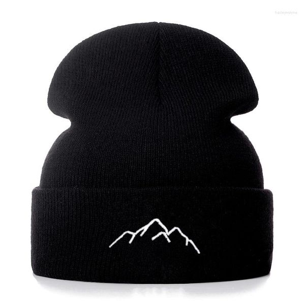 Boinas Cordilheira Algodão Bordado Gorros Casuais Para Homens Feminino Tricotado Chapéu de Inverno Sólido Hip-hop Skullies Bonnet Boné Unissex