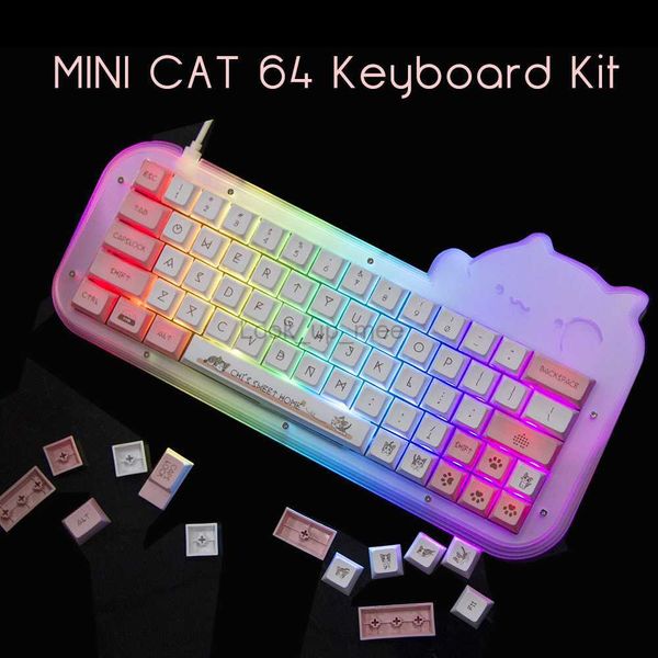 Mini Cat 64 Kit 60% Hot Swappable Acrílico RGB Teclado Mecânico Barebone DIY Kit VIA Programável + Interruptor Macropad HKD230808