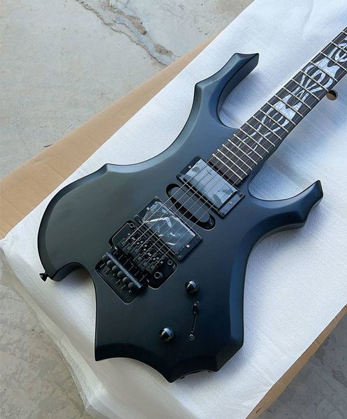 Chitarra elettrica nera opaca di fabbrica con ponte tremolo, intarsi fiamma, offerta logo / colore personalizzato