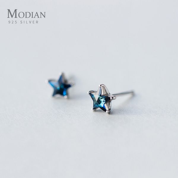 Stud Modian arriva vero argento sterling 925 stelle semplici orecchini di cristallo blu carino per le donne regalo di gioielleria di marca 230807