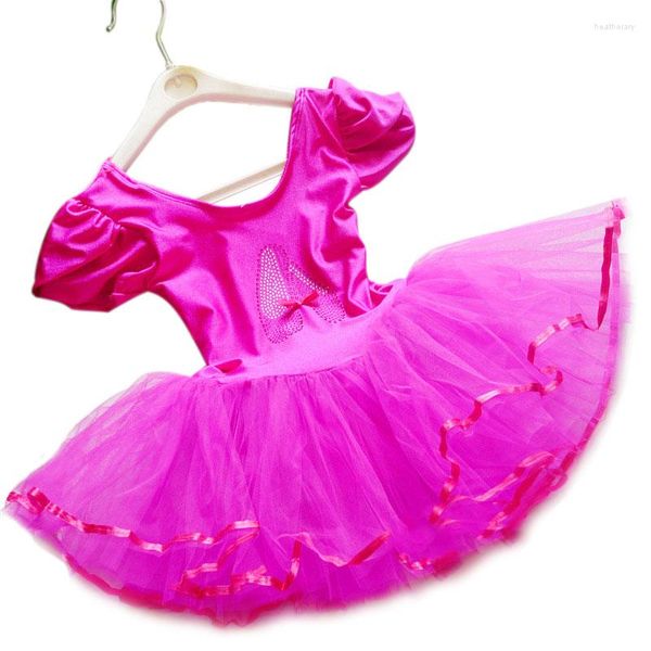 Roupa de palco manga curta elastano ginástica collant maiô balé dança vestido crianças dança patinação vestidos para meninas