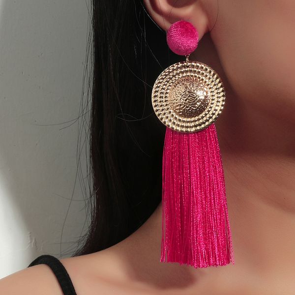 Baumelnder Kronleuchter, Boho-Vintage-Modetrends, trendiges Damen-Ohrring-Set für Frauen, lange Quaste, Legierung, rosa Wolle, Piercing-Creolen 230808