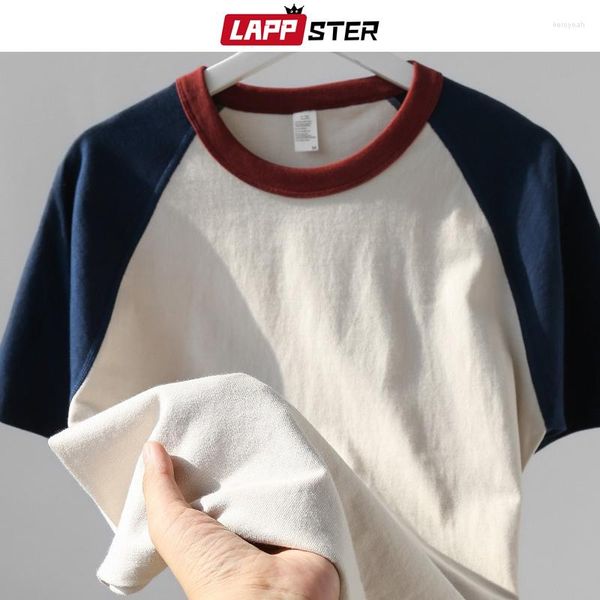 Camisetas masculinas 260 g/m2 patchwork verão estampa masculina coreana sólida camisetas femininas Y2k Harajuku algodão camisetas vintage