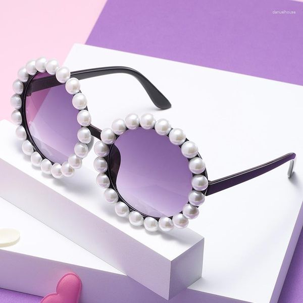 Sonnenbrille Runde Ornament Perle Damen Herrenmode Luxus Strass Sonnenschutz UV und Partytanz