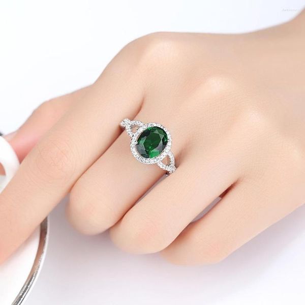 Trouwringen Mode Delicate Ovale Groene Zirkoon Ring Vrouwen Engagement Charm Meisje Sieraden Accessoires Bruids Maat Us6-9