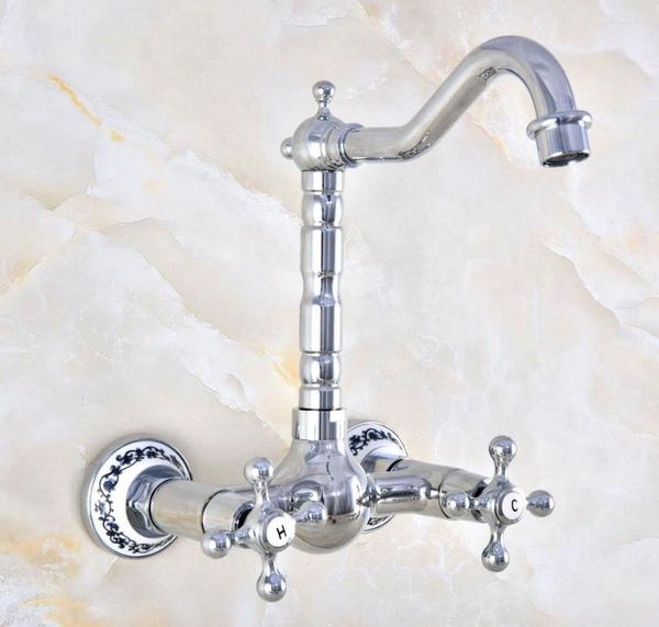 Rubinetti da cucina Rubinetto per lavabo Rubinetti per lavabo da bagno a doppia maniglia in ottone cromato Bocca girevole e rubinetto per acqua fredda 2nf581