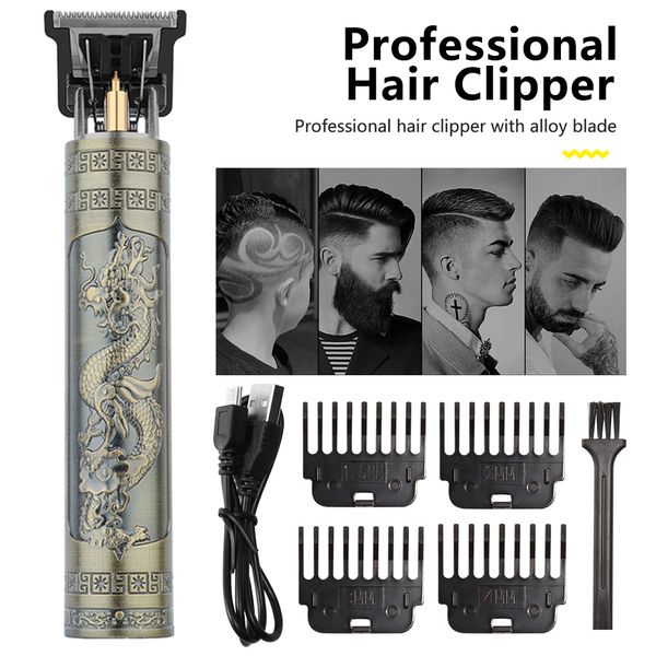 Barbeadores Elétricos Vintage T9 Máquina de Corte de Cabelo Profissional Máquina de Corte Masculina Aparador de Barbear para Homens Corte de Cabelo USB Dragon 230808