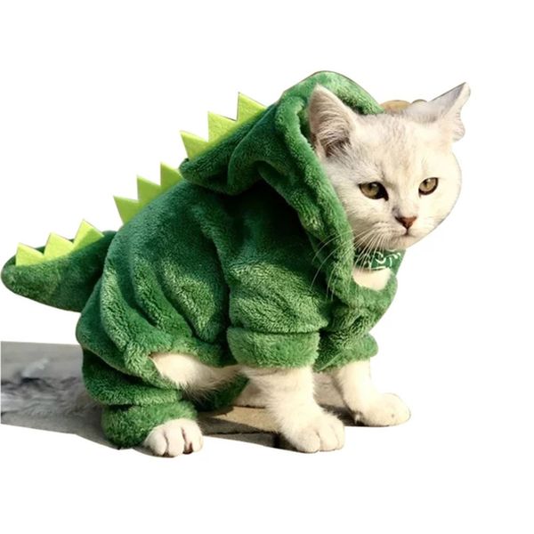 Vestuário para cães NOVA Roupas para Gatos de Estimação Engraçadas Fantasias de Dinossauro Casaco Inverno Quente Tecido de Lã com Capuz Cachorro Cachorro DDthe