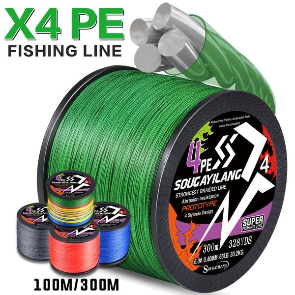 Braid Line Sougayilang 150m 300m X4 PE Lenza intrecciata 18LB-66LB Materiale giapponese Multifilamento Lenza liscia per pesca alla carpa 230807