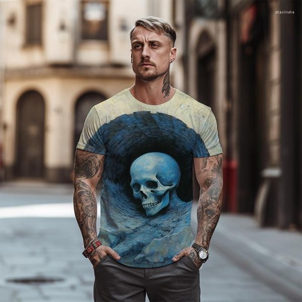 T-shirt da uomo 2023 3D Skull Printed Graphic -shirt Street Hip -hop Girocollo -shirt Summer Fashion Oversize