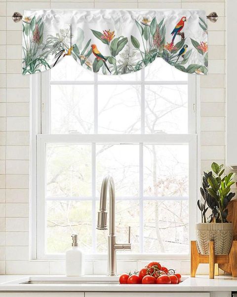 Vorhang im Ins-Stil, tropische Pflanzen, Papagei, Fenster, Wohnzimmer, Küche, Schrank, zum Binden, Volant, Stangentasche