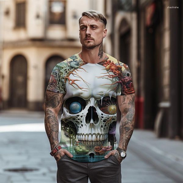 Magliette da uomo Summer Fashion Casual Top 3D Horror Skull Graphic Girocollo -shirt Street Harajuku oversize di alta qualità