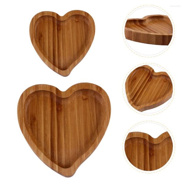 Piatti Love Vassoio in bambù Vassoi snack in legno a forma di cuore Servire Bandejas Para Comida