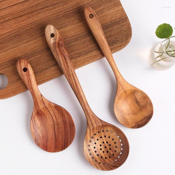 Учетные наборы посуды с твердым деревом Lacquerless Spoon Set Spoon Set Прочные костюмы ложки протекающей лопаты кухонная посуда для дома мебель