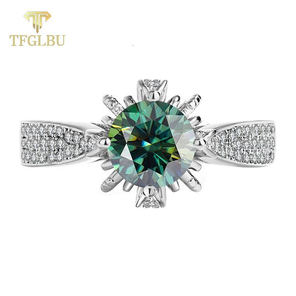 Trauringe TFGLBU 1CT Trendy S925 Sterling Splitter Ring für Frauen Funkelnde Künstliche Bunte Diamant Band Luxus Edlen Schmuck 230808