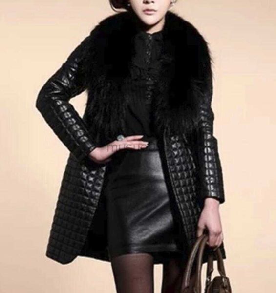 Kadın Deri Sahte Deri 2020 Kadın Sahte Kürk Matarları Uzun Palto Palto Kadın Erkek Yapımı Fox Fur Büyük Kürk Yaka Pu Dış Giyim Kürk Bir Sıcak Deri İnce Ceket HKD230808