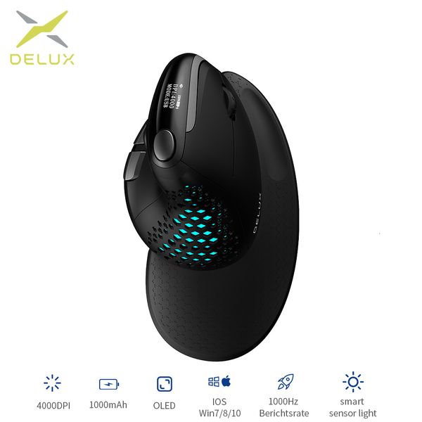 Mouse Delux Seeker M618XSD Mouse verticale ergonomico Schermo OLED USB WirelessBT 50 Ricaricabile 1000hz Berichtsrate Per PC portatile 230808