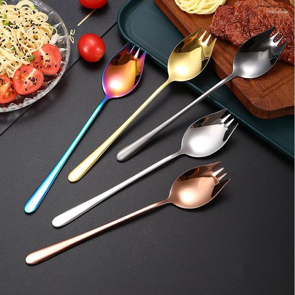 Conjuntos de louça garfo colher talheres de aço inoxidável integrados coloridos macarrão salada conjunto ocidental utensílios para cozinha