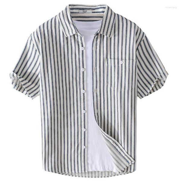Herren-Freizeithemden, Sommer, japanische, vielseitige Kunst, kurzärmeliges Hemd, Vintage-Streifen, locker, groß, halbdünn
