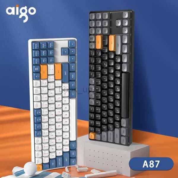 Aigo A87 Oyun Mekanik Klavye 2.4G Kablosuz USB Tip-C Kablolu Mavi Anahtar 89 Anahtar Sıcak Takas Şarj Edilebilir Gamer Klavye HKD230808