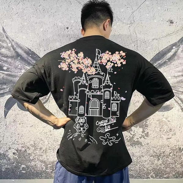 Camisetas masculinas masculinas com estampa de meia manga camisetas masculinas streetwear Harajuku camisa solta hip hop roupas alternativas para