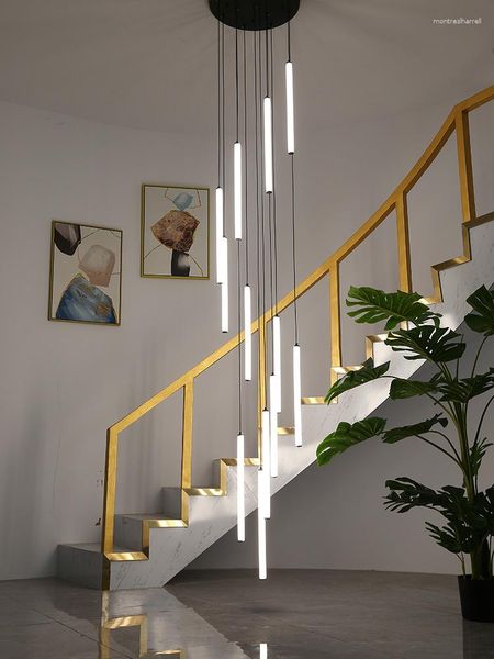 Lampade a sospensione Lampadario per scale Long Duplex Building Nordic Modern Minimalista Creative Rotating Villa Hollow Staircase Lamp