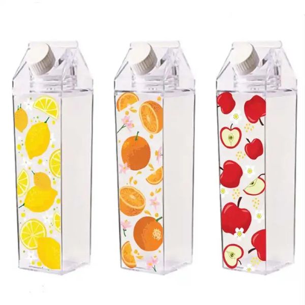 Üst All-Match Plastik Terek Süt Karton Şeklinde Su Şişeleri Taşınabilir İçme Spor Süt Bardakları Su Şişesi Kapaklı