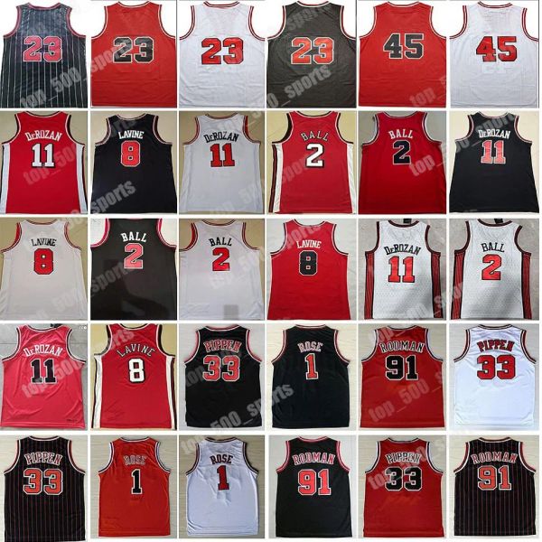 Özel Kids Chicagovbulls'Basketball Demar 11 DeRozan Jersey Zach 8 Lavine Lonzo 2 Ball Derrick 1 Gül 23 Dennis 91 Rodman Scottie 33 Pippen Mens Gömlek