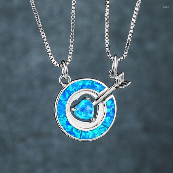 Anhänger Halsketten Blauer Opal Liebe Herz Stein Pfeil Halskette Klassische Runde Abnehmbare Charm Silber Farbe Kette Für Frauen