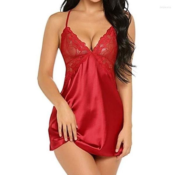 Kadın Sweetwear Kadın Seksi Nightdress iç çamaşırı dantel saten ipek seks erotik üst iç çamaşırı gecelik bebekdolls pijama egzotik kostüm