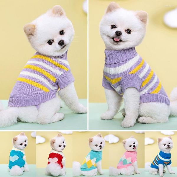 Vestuário para cães Roupa de malha de lã doce para animais de estimação Pulôver de cachorro multicolorido Moda bonito Suéter com bloco de cores Fornecimento