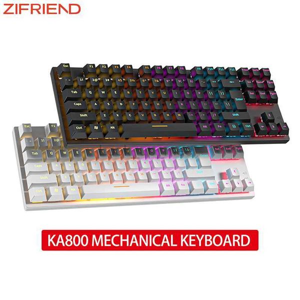 Zifriend KA800 Mekanik Klavyeler USB Kablolu RGB Back Litting Bilgisayar Klavyesi 87 Anahtarlar HKD230808