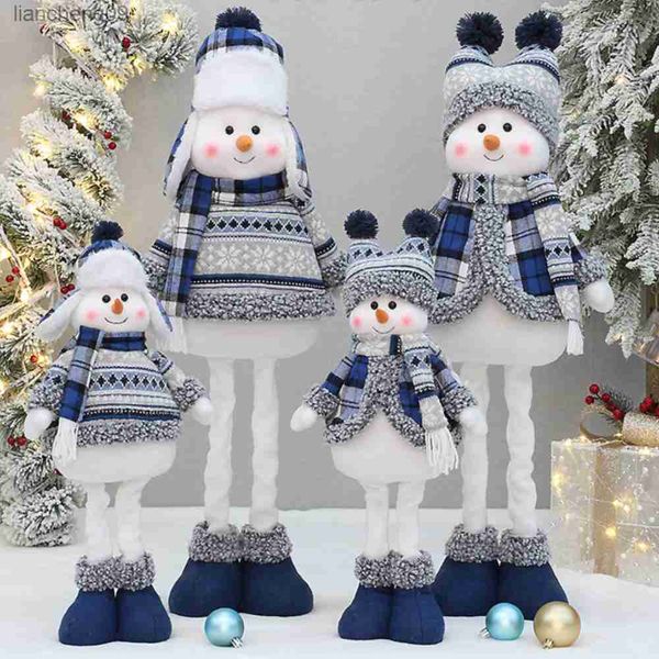 Große blaue Schneemann-Puppen, Weihnachtsdekoration für Zuhause 2024, einziehbares Spielzeug, frohes neues Jahr, Geschenk, Weihnachtsfest, Ornament L230620
