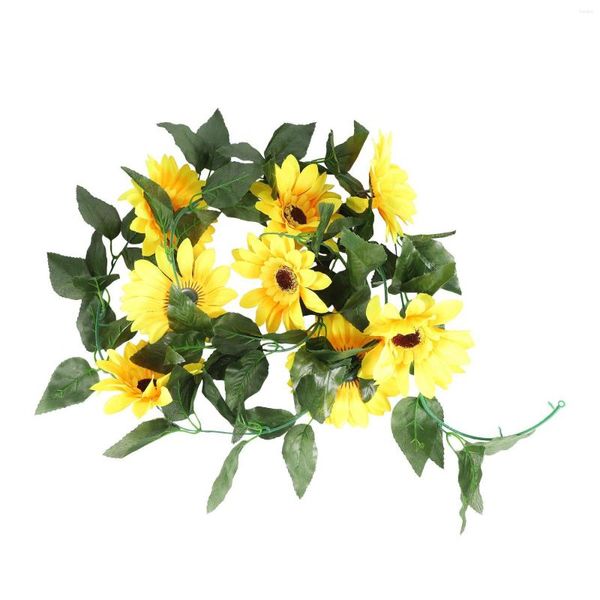 Flores decorativas 2 pçs Guirlanda de Girassol Videira Seda Sol Pendurado Vinhas Para Varanda Jardim Decoração De Casamento