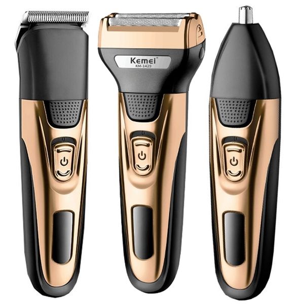 Barbeadores Elétricos Kemei 3 em 1 kit de tosa barbeador elétrico para homens barba aparador de cabelo corpo nariz orelha máquina de barbear rosto recarregável 230808